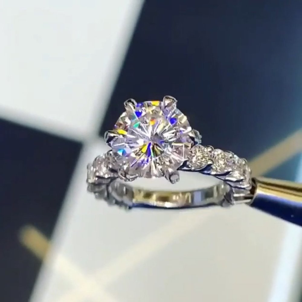 Luxury Large Round Gemstone Anillos Bling Bling Zircon Rings for Women, PD190